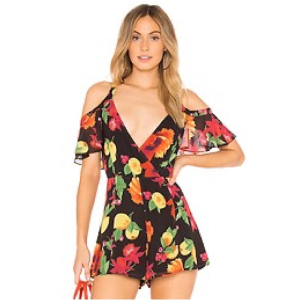 REVOLVE PRIVACY PLEASE Women’s Leon Cold Shoulder Romper in Tropical Fruit Small